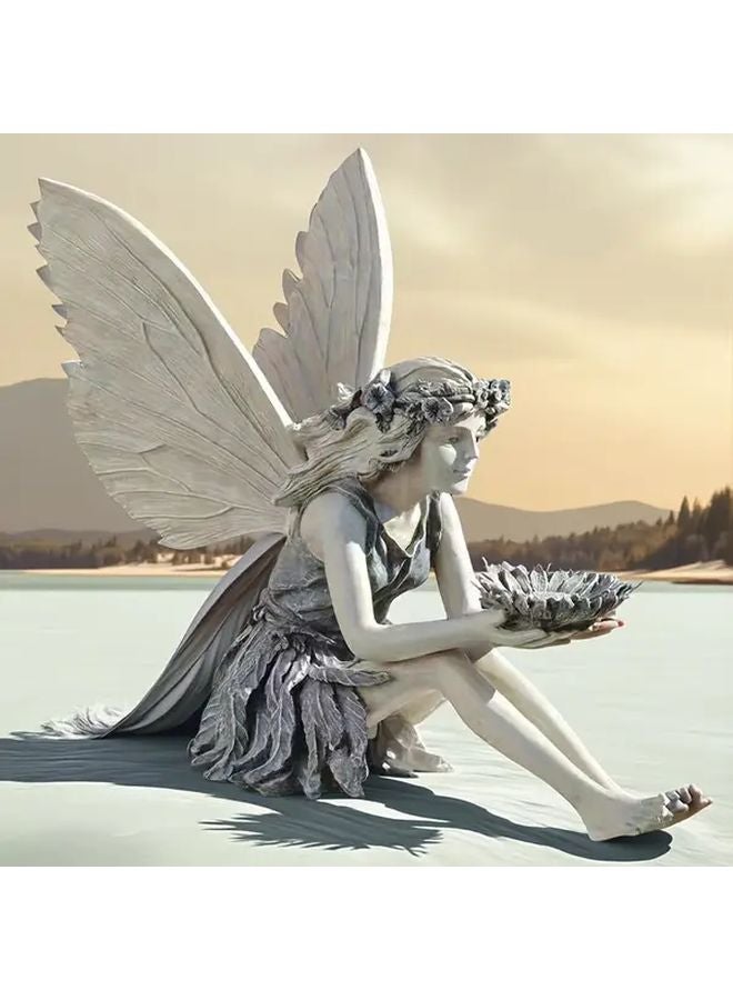 Elf Girl Feeding Birds Resin Fairy Statue Handcrafted Garden Home Decor Indoor Outdoor - Image 2